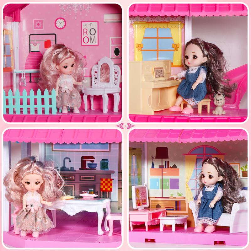 7 Room Dream Doll Houses, Happy Handmade Houses for Girls, Suitable for Christmas Birthday Gifts for Girls over 3 Years Old doll house kit  doll