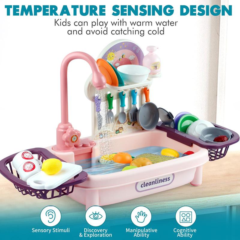 Play Sink with Running Water Toy Set for Kids - Educational Role Play with Realistic Pretend Dishes and Accessories