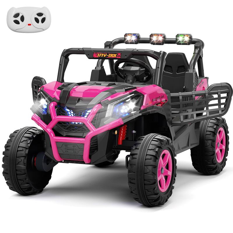 KORIMEFA 12V 24V 7AH Kids Ride On Truck Car w Parent Remote Control, Spring Suspension, LED Lights, AUX Port