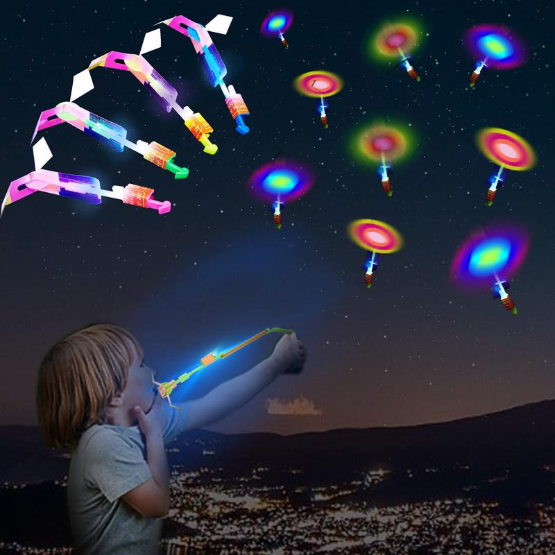 WELLVO 60Pcs Rocket Helicopter with LED Lights 30 Launchers + 30 Glow Rocket Helicopters Glow in The Dark Party Supplies Flying Outdoor Toys Birthday Classroom Valentines Party Favors for Kids 8-12