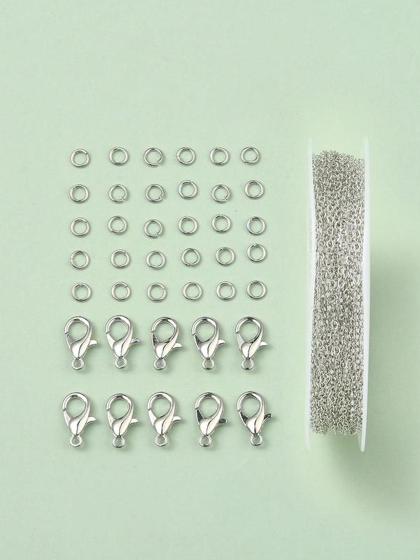 DIY Jewelry Making Kit, 1 Set Including 1 Roll Chain,30pcs Open Rings,10pcs Lobster Claws, Jewelry Making Accessories for Bracelet & Necklace Making