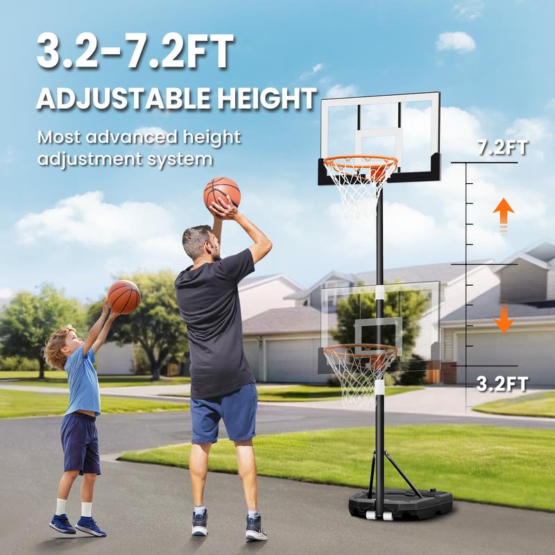 Seray Kids Basketball Hoop, 3.2 to 7.2FT Adjustable Height, Swimming Pool Basketball Hoop Outdoor 28in Backboard for Kids Adults Indoor Outdoor