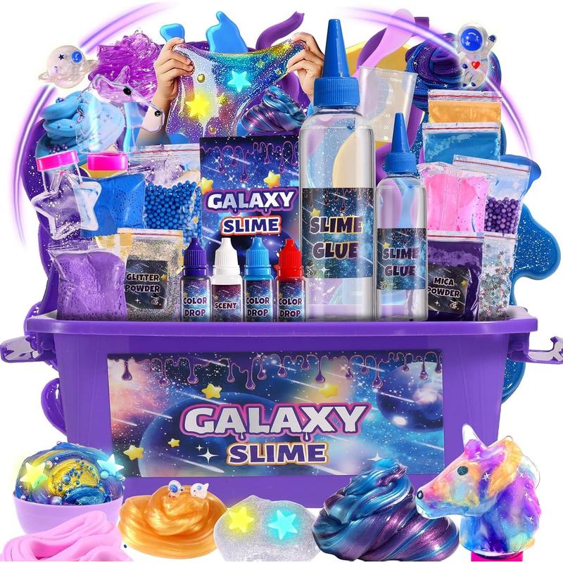 Mini Galaxy Slime Kit, with Glow in The Dark Stickers,Making Butter Slime, Dark Powder to Make Glitter & Galactic Slime, Stress Relief Toys, Party Favors for Kids, for Girls Boys 6 7 8 9 10 11 12