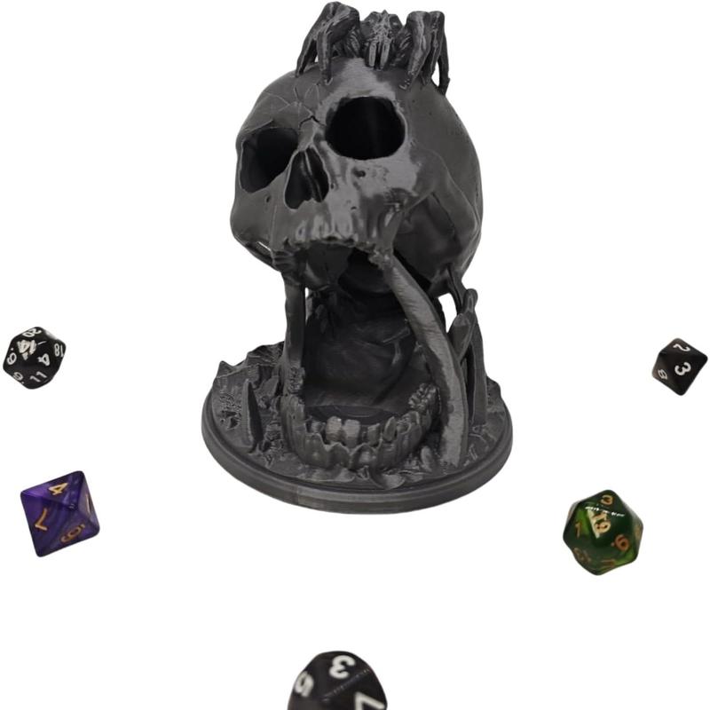 Skull Dice Tower DND Dice Tray for Rolling, Dice Tower Dungeons and Dragons Dice Jail D&D Accessories (7PCS D20 Dice Set Included) (Skull Sliver)