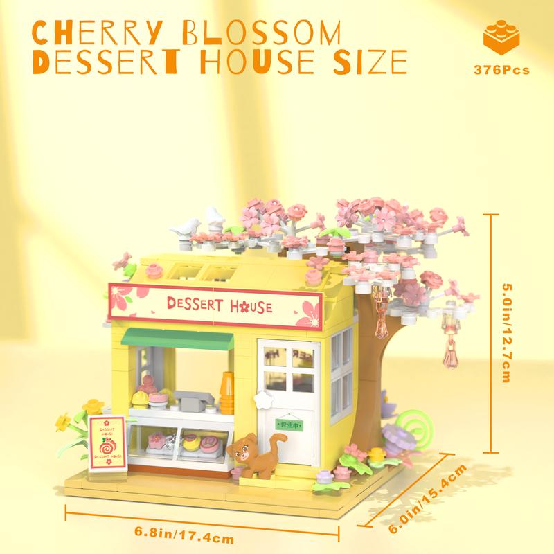 Tenhorses Cherry Blossom Dessert House Building Block Set, Creative DIY Toy for Kids and Adults, for Architecture and Sweets Lovers.(376PCS)