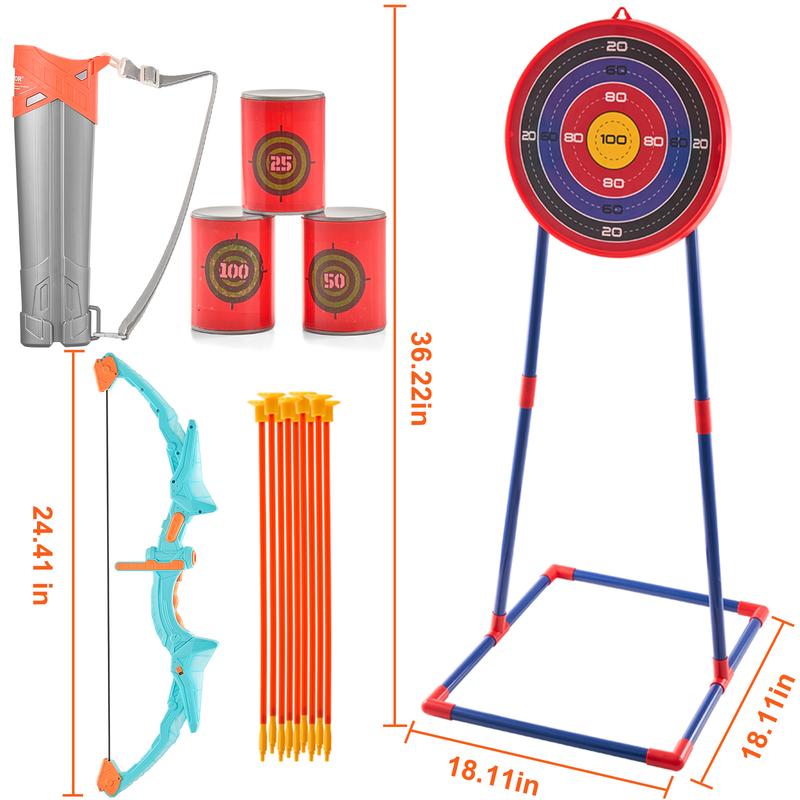 VEVOR Bow and Arrow Set for Kids, LED Light Up Archery Set with 10 Suction Cup Arrows, Standing Target, Quiver, 3 Target Cans, Outdoor Toy for Boys & Girls 6 7 8 9 10+ Years Old, Birthday Gift for Kid