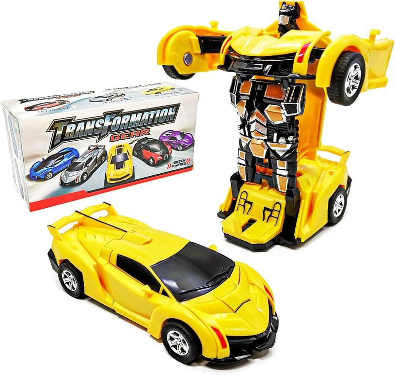 GROVIE Transforming Robot Car 2 in 1 Friction Model Toy Yellow Color | Deforming Transformer Car Toy | for Boys Girls Children Toy Best Gift for Christmas Birthday 3+ Years Old Yellow