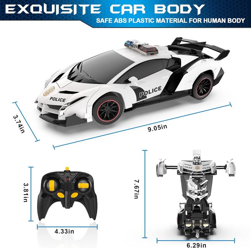 RC Car - Transformer, One Key Transform Flash Robot, 2.4Ghz 1:18 Scale Transformer Car Boys Kids Toys Gift with 360 Degree Rotation Drift Function