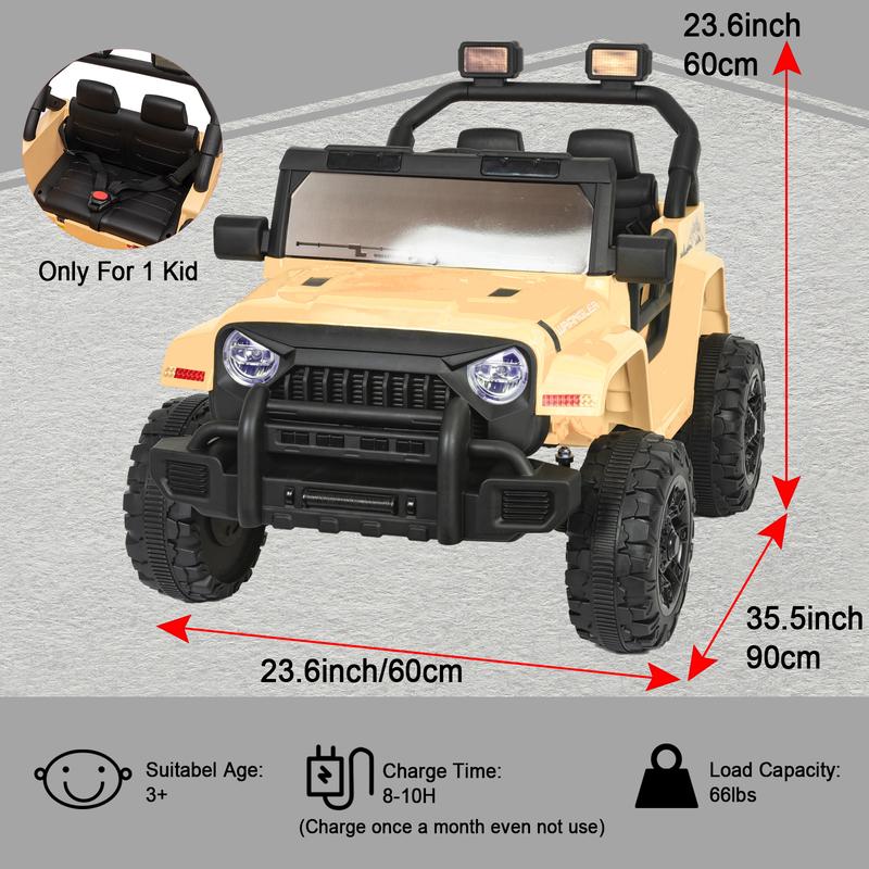 POSTACK Ride On Car for Kids 12V Battery Powered Ride On Toys with Parental Remote Control Toddler Electric Power 4 Wheelers UTV for Boys Girls, Ride on Truck w Music, Bluetooth, Khaki