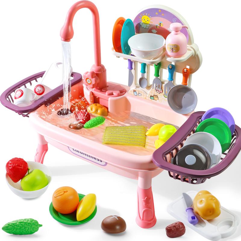 Play Sink with Running Water Toy Set for Kids - Educational Role Play with Realistic Pretend Dishes and Accessories