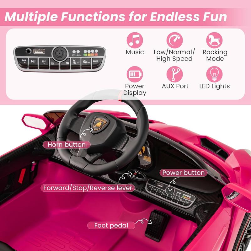 [LiveOnly] Costzon Licensed Lamborghini Ride On Car, 12V Battery Powered Electric Vehicle w Remote Control, 3 Speeds, Dual Doors, LED Lights, Horn, Music