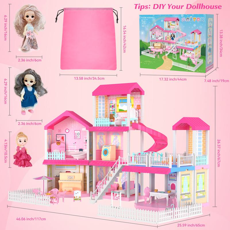 7 Room Dream Doll Houses, Happy Handmade Houses for Girls, Suitable for Christmas Birthday Gifts for Girls over 3 Years Old doll house kit  doll