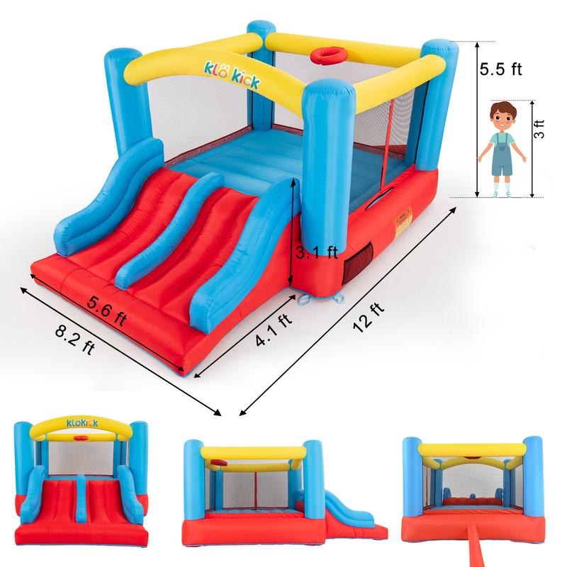 Birthday Present, Bounce House with Blower for Kids 3-6, Indoor Outdoor Bouncy House, Inflatable Bouncer with Double Slides, Basketball Hoop and Lagre Bounce Area, for Party, for 4 Kids (Red)