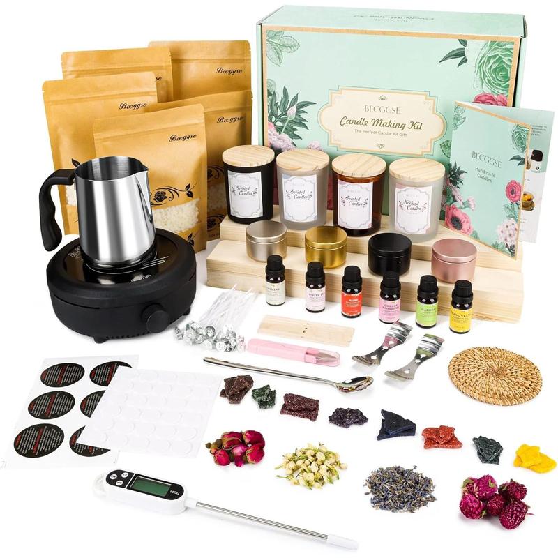 Candle Making Kit for Adults Beginners, DIY Starter Soy Candle Making Supplies with Wax Melter, Soy Wax, Wicks, Scents,Dyes, Melting Pot, Candle tins