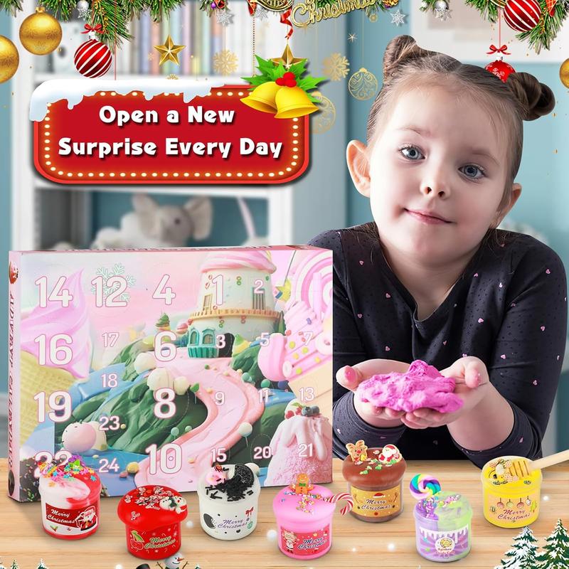 Slime Christmas Countdown Calendar with 24 Fluffy Slimes and Charm Toys