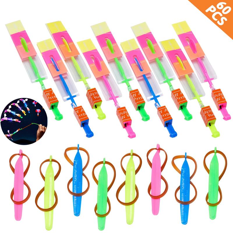 WELLVO 60Pcs Rocket Helicopter with LED Lights 30 Launchers + 30 Glow Rocket Helicopters Glow in The Dark Party Supplies Flying Outdoor Toys Birthday Classroom Valentines Party Favors for Kids 8-12