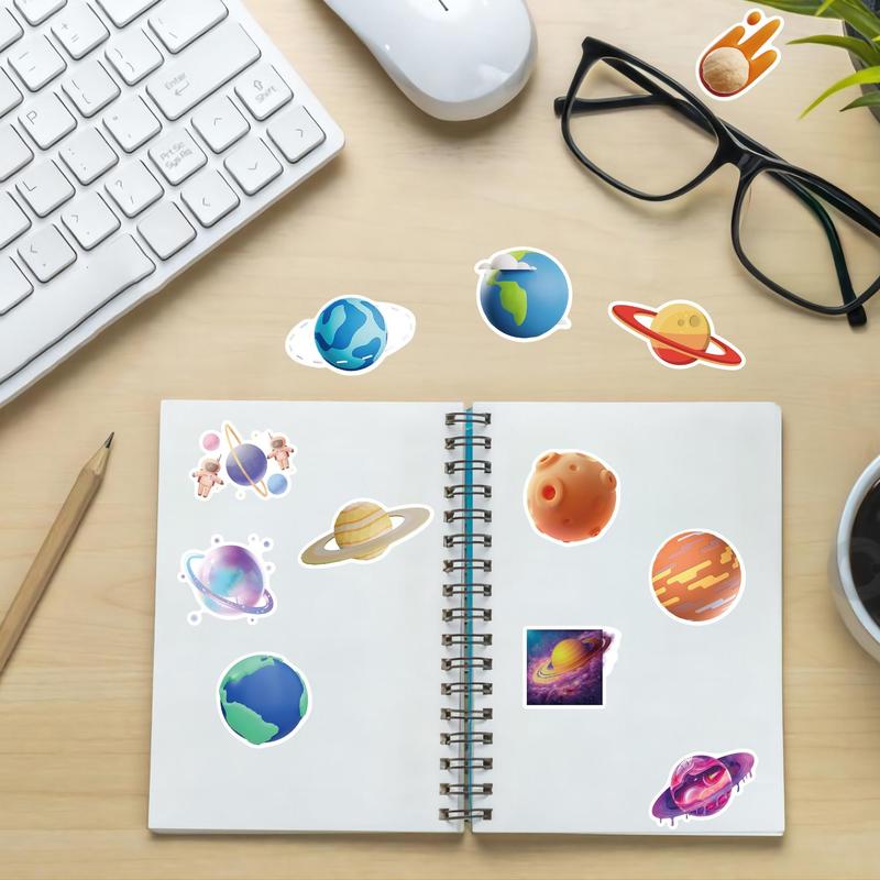 Cartoon Planet Series Sticker (50pcs set), Self Adhesive Scrapbooking Stickers, Decor Sticker for Gift Greeting Card Water Bottle Laptop Phone