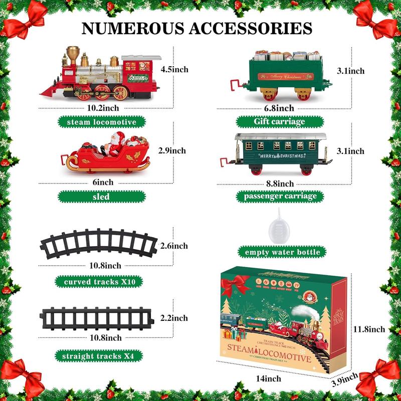 Christmas Train Set, Electric Train Toys with Water Steam, Sounds & Lights, Model Train Set for Under The Xmas Tree, Railway Kit Gifts for 3, 4, 5, 6, 7, 8+ Year Old Boy & Girl