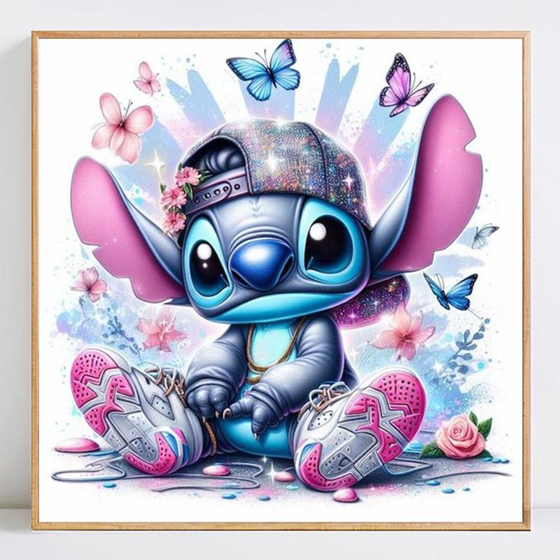 Stitch with Butterfly Pattern DIY Diamond Arts Colorful Painting without Frame, 5D Diamond Arts Colorful Painting, DIY Decorative Art Picture for Beginner