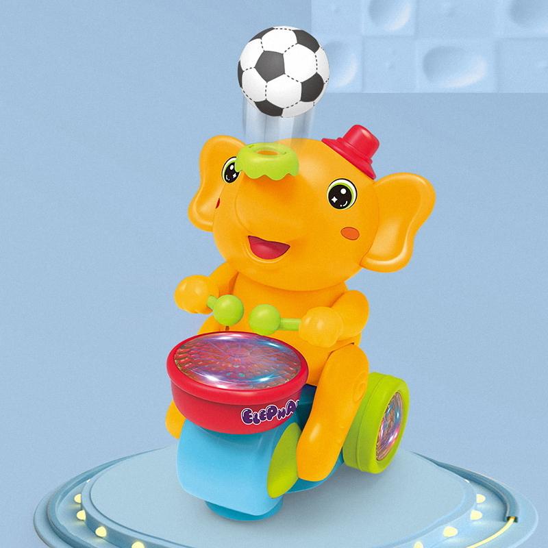 Musical Walking Elephant Drummer Toy Blowing Ball Elephant Toys with Music Lights and Sounds Crawling Toys