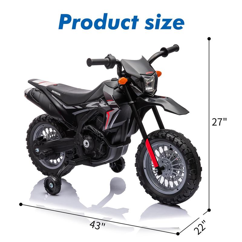 Licensed Honda 6V Electric Ride-On Motorcycle with Training Wheels, Rechargeable Battery, Headlight, Engine Sounds, for Girls and Boys, Multiple Colors