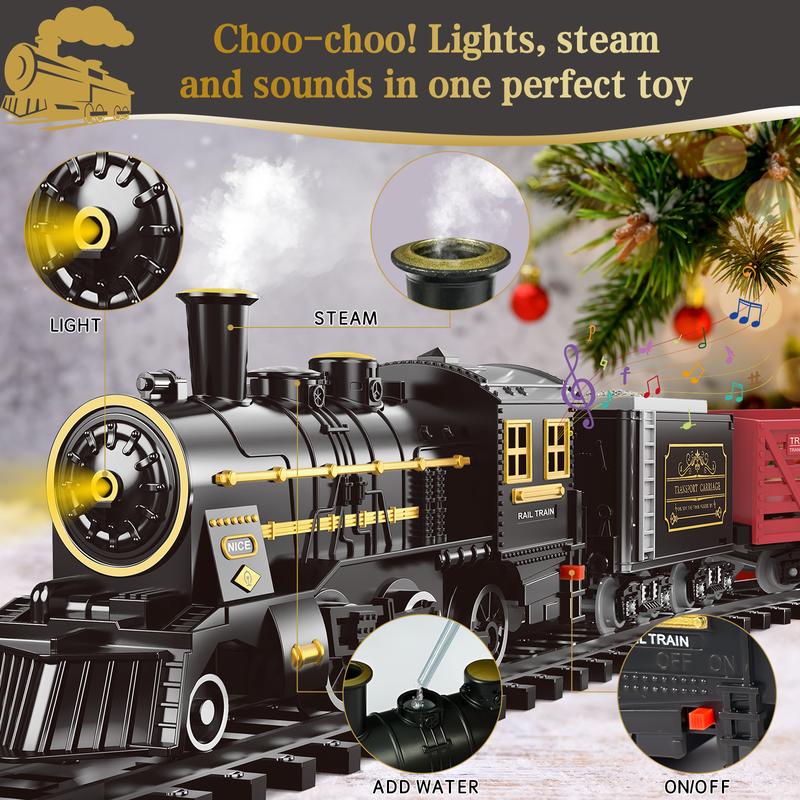 Christmas Train Set, Christmas Tree Train Toys for Boys with Steam Smoke, Lights and Sound, Christmas Train Sets for Around The Tree, Toddler Model Trains for 3 4 5+Kids Toddlers Christmas Toys