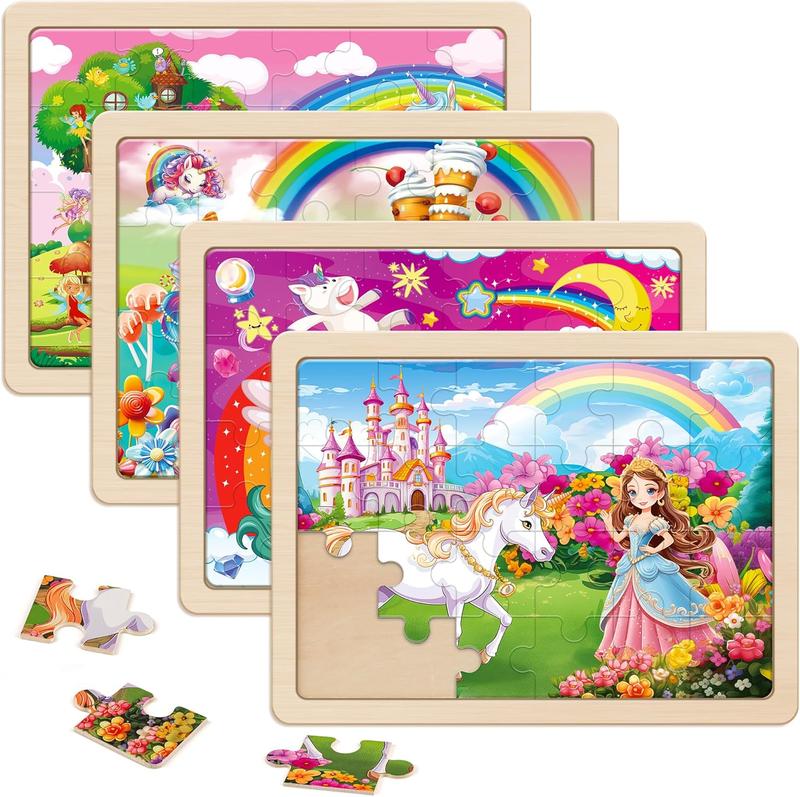 Large Unicorn Princess Fairy Wooden Puzzles for Girls Gift Box(12.2*9.4 in) - FSC Certified, 24 count Puzzles for Kids Ages 4-6, Puzzles for Toddlers 2-4, Unicorn Toys Gifts for 3 4 5 Year Old