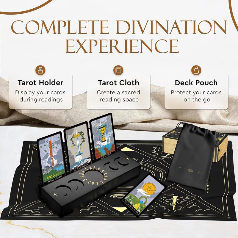 Wyspell Tarot Kit Includes Gold Tarot Cards with Guide Book, a Tarot Cloth, a Tarot Bag, a Tarot Journal, and a Classic Tarot Deck Holder - Beautiful Tarot Cards for Beginners Kit