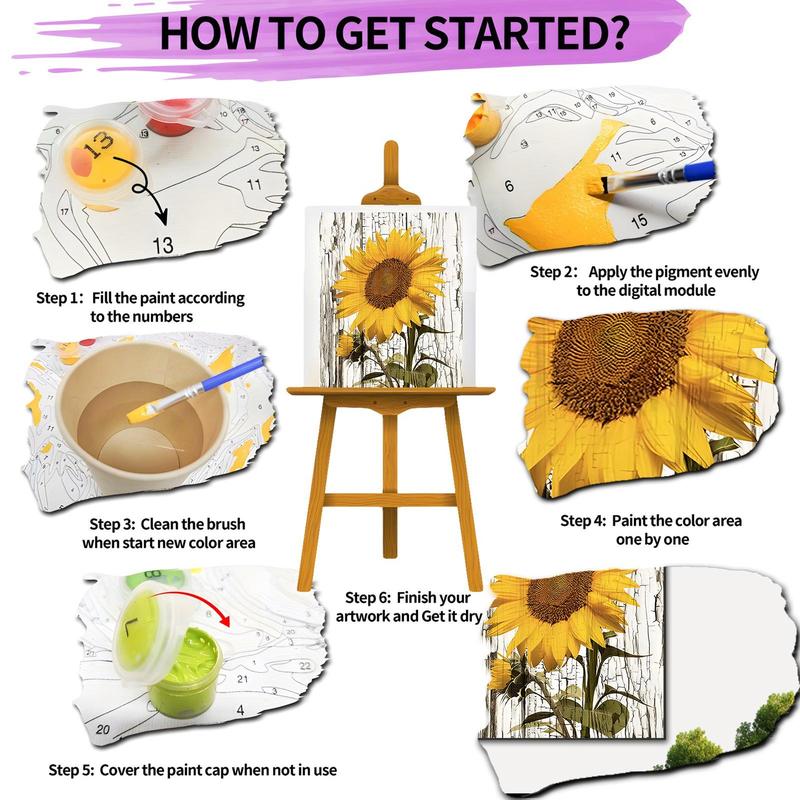 Sunflower Pattern DIY Painting By Numbers Kit without Frame, 1 Set DIY Wall Art Painting for Home Living Room Bedroom Decor, Birthday Gift