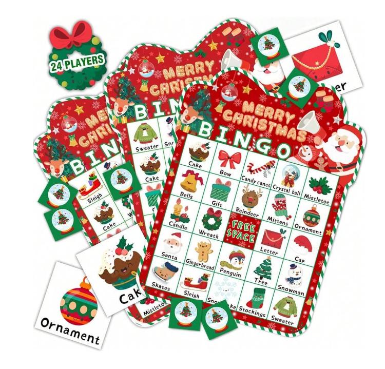 32 Pcs Set Christmas Bingo Game For Adult 24 Players Bingo Cards Christmas Games With For Class Activities Family Party Favors Xmas Gifts Holiday Supplies,Christmas