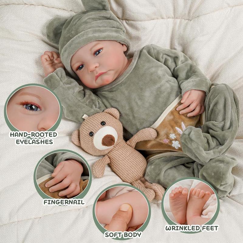 BABESIDE Eyes Open Reborn Baby Doll - 18-Inch Realistic Newborn Baby Doll Full Body Vinyl Reborn Baby Boy Poseable Real Life Baby Dolls with Gift Box and Feeding Kit for Ages 3+