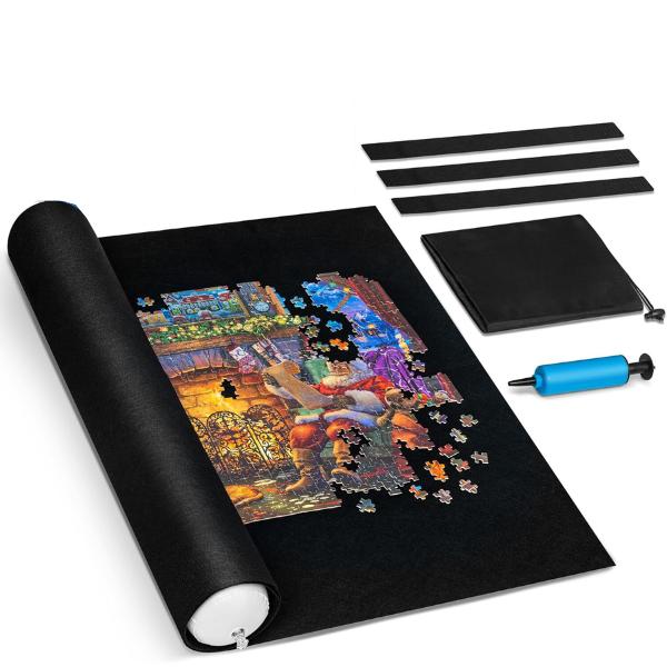 Christmas gift Jigsaw Puzzle Mat Roll: Storage Felt Mat for Up to 2,000 Pieces - Includes Gift Box, Drawstring Bag, 3 Elastic Bands & Hand Pump