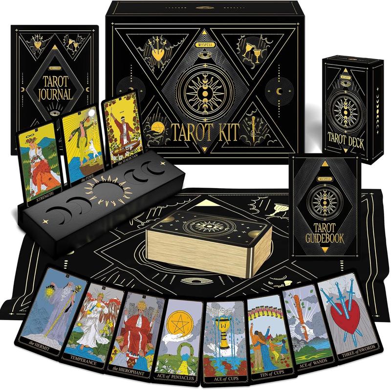 Wyspell Tarot Kit Includes Gold Tarot Cards with Guide Book, a Tarot Cloth, a Tarot Bag, a Tarot Journal, and a Classic Tarot Deck Holder - Beautiful Tarot Cards for Beginners Kit