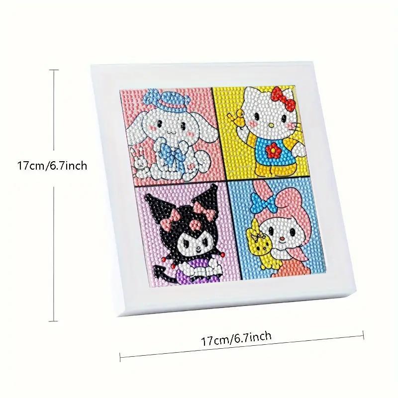 Hello Kitty Pattern DIY Diamond Art Painting Kit with Frame, 1 Set Cute Diamond Art Painting Kit, 5D DIY Decor Painting for Bedroom