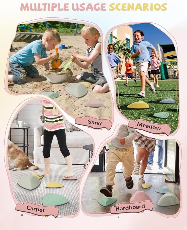 12 25 Count Children's Sensory Balance Training Stepping Stones,Promote Coordination and Strength Child Safe Rubber,Non-Slip Side, Outdoor Play Sets,Indoor and Outdoor Play Equipment for Kids（Macaron  Rainbow Color） to d der toys