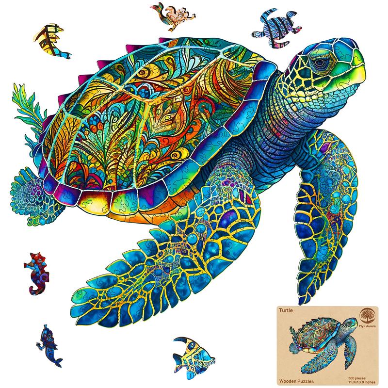 Wooden Puzzles, Sea Turtle Jigsaw Puzzles 80 200 300 500 Pieces, Unique Shaped Wooden Puzzle for Adults and Kids, Christmas Gift Family Game 9.2 x 11.2 Inch