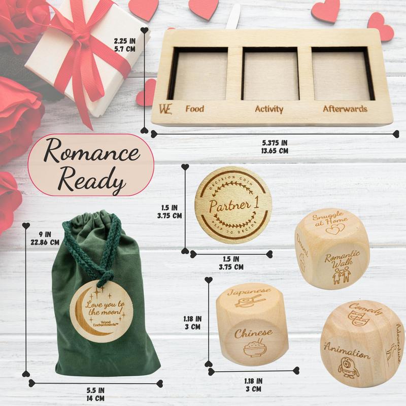 Deluxe Date Night Dice Game - Fun Romantic Couples Gift - 5 Dice, Decision Coin, Bachelorette,  Food Dice for Girlfriend Wife Husband Him Her