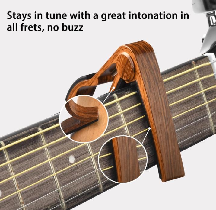 Guitar Capo, Guitar Picks, Guitar Accessories with Guitar Tuner, Capo for Acoustic Guitar, Bass, Buzzing-Free, Quick Release, Guitar Tuner Clip on for Guitar, Violin, Bass, Ukulele Chromatic, Rosewood