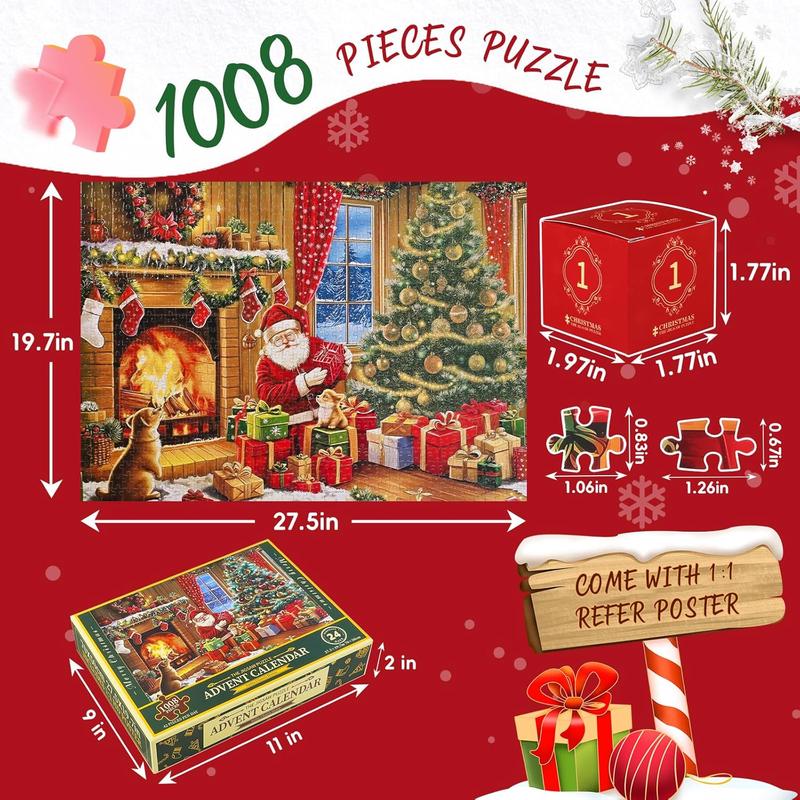 Puzzle Advent Calendar 2024, Advent Puzzles for Adults Kids 2024, 1008 Pieces Christmas Countdown Calendar 2024, Santa Claus Home Advent Calendar Jigsaw Puzzle christmas gift xmas decoration