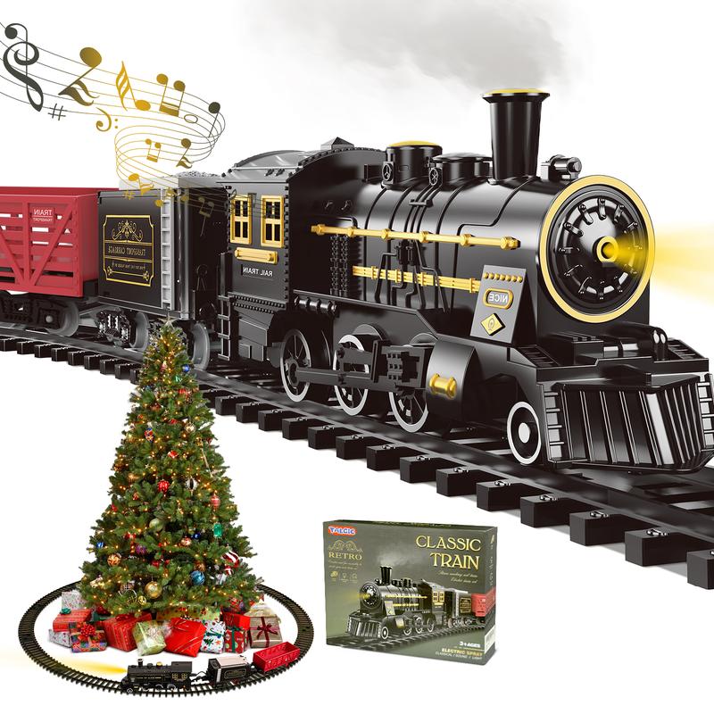 Christmas Train Set, Christmas Tree Train Toys for Boys with Steam Smoke, Lights and Sound, Christmas Train Sets for Around The Tree, Toddler Model Trains for 3 4 5+Kids Toddlers Christmas Toys