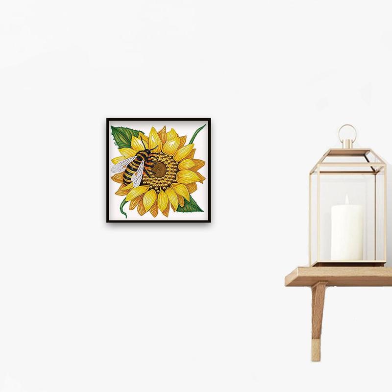 Sunflower & Bee Pattern Diamond Painting Kit, 1 Set DIY Diamond Painting By Numbers Kit, Wall Art Home Decoration