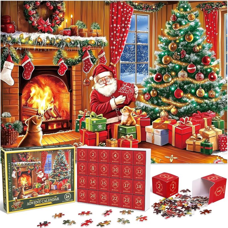 Puzzle Advent Calendar 2024, Advent Puzzles for Adults Kids 2024, 1008 Pieces Christmas Countdown Calendar 2024, Santa Claus Home Advent Calendar Jigsaw Puzzle christmas gift xmas decoration