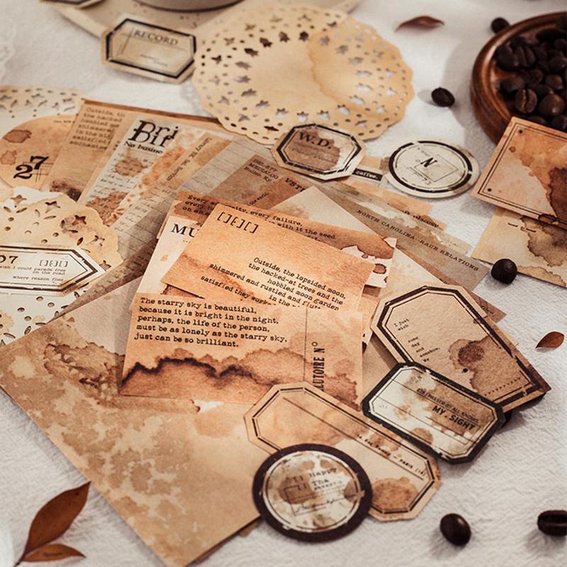 Vintage Coffee Theme Scrapbooking & Stamping Supplies, 65pcs pack DIY Decorative Paper & Sticker & Tape Set, Scrapbooking & Stamping Supplies