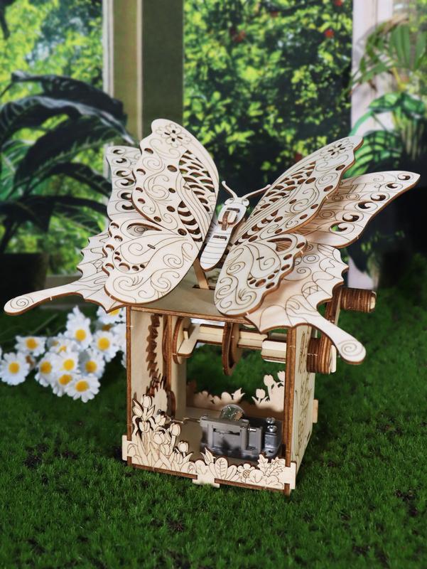 3d Wooden Puzzle Hand Butterfly Music Box You Are My Sunshine Handmade Assembly Model Kit Holidays Brthdays Christmas Gifts