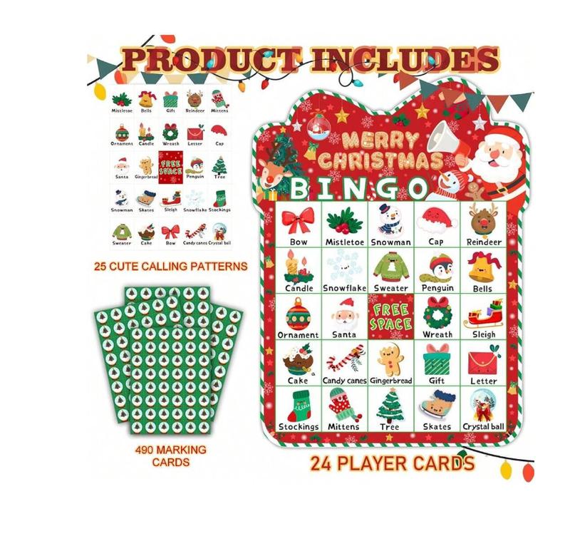 32 Pcs Set Christmas Bingo Game For Adult 24 Players Bingo Cards Christmas Games With For Class Activities Family Party Favors Xmas Gifts Holiday Supplies,Christmas