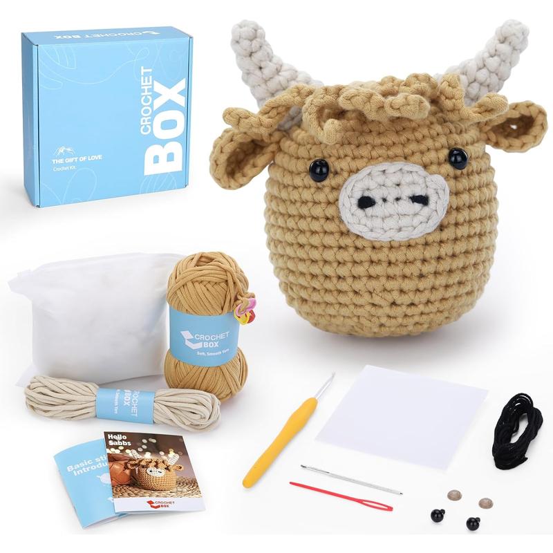 Crochet Kit for Beginners: Highland Cow Crochet Kit, Learn to Crochet, Include Easy Knitting Soft Yarn, Step-By-Step Video Tutorial, Hook, Holiday Birthday Gift for Adults and Kids(30%+ Yarn) CROCHET BOX CROCHET BOX