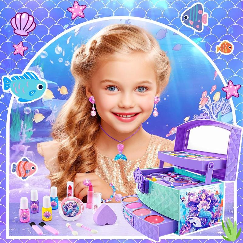 Christmas Gift Real Kids-Makeup-Kit-for-Girl,Washable Pretend Toddler-Toys for Princess-Dresses-for-Girls-Christmas-Brithday-Gifts