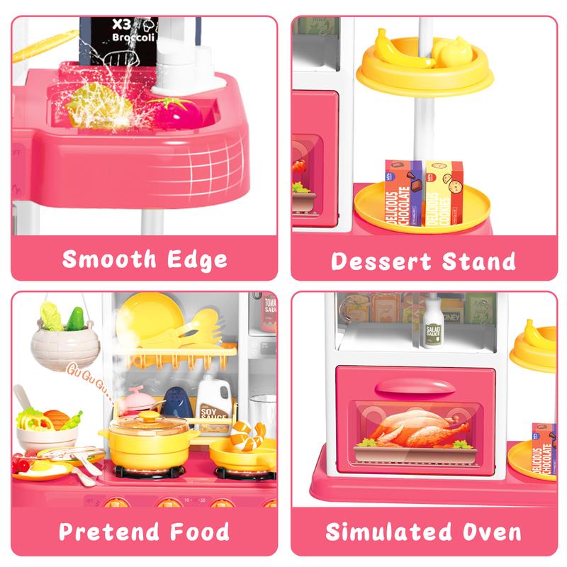 deAO Play Kitchen Toys, Kitchen Accessories, with Realistic Lights & Sounds, Simulation of Spray and Play Sink