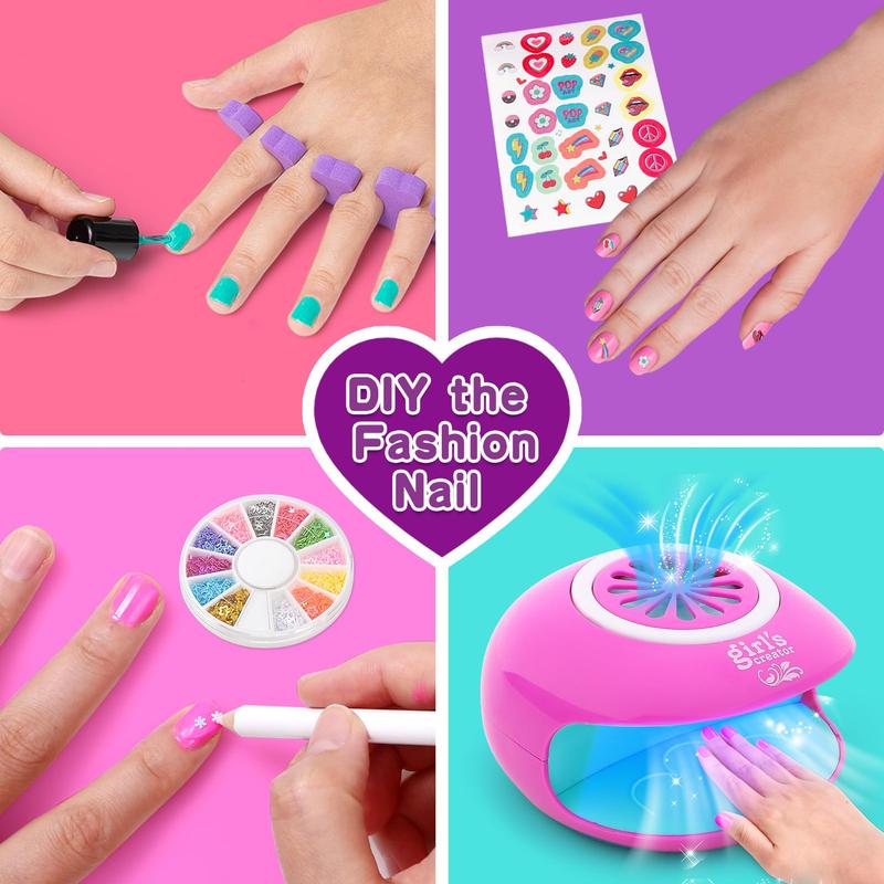 Nail Polish Set Toy Pretend Play for Girls Nail Art Kit 3-in-1 with Nail Dryer&Hand Massage Spa Kit, Manicure Salon Studio Stuff Birthday Thanksgiving Christmas Gifts