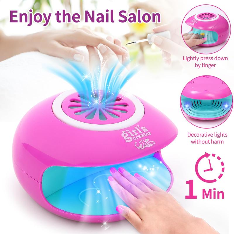 Nail Polish Set Toy Pretend Play for Girls Nail Art Kit 3-in-1 with Nail Dryer&Hand Massage Spa Kit, Manicure Salon Studio Stuff Birthday Thanksgiving Christmas Gifts